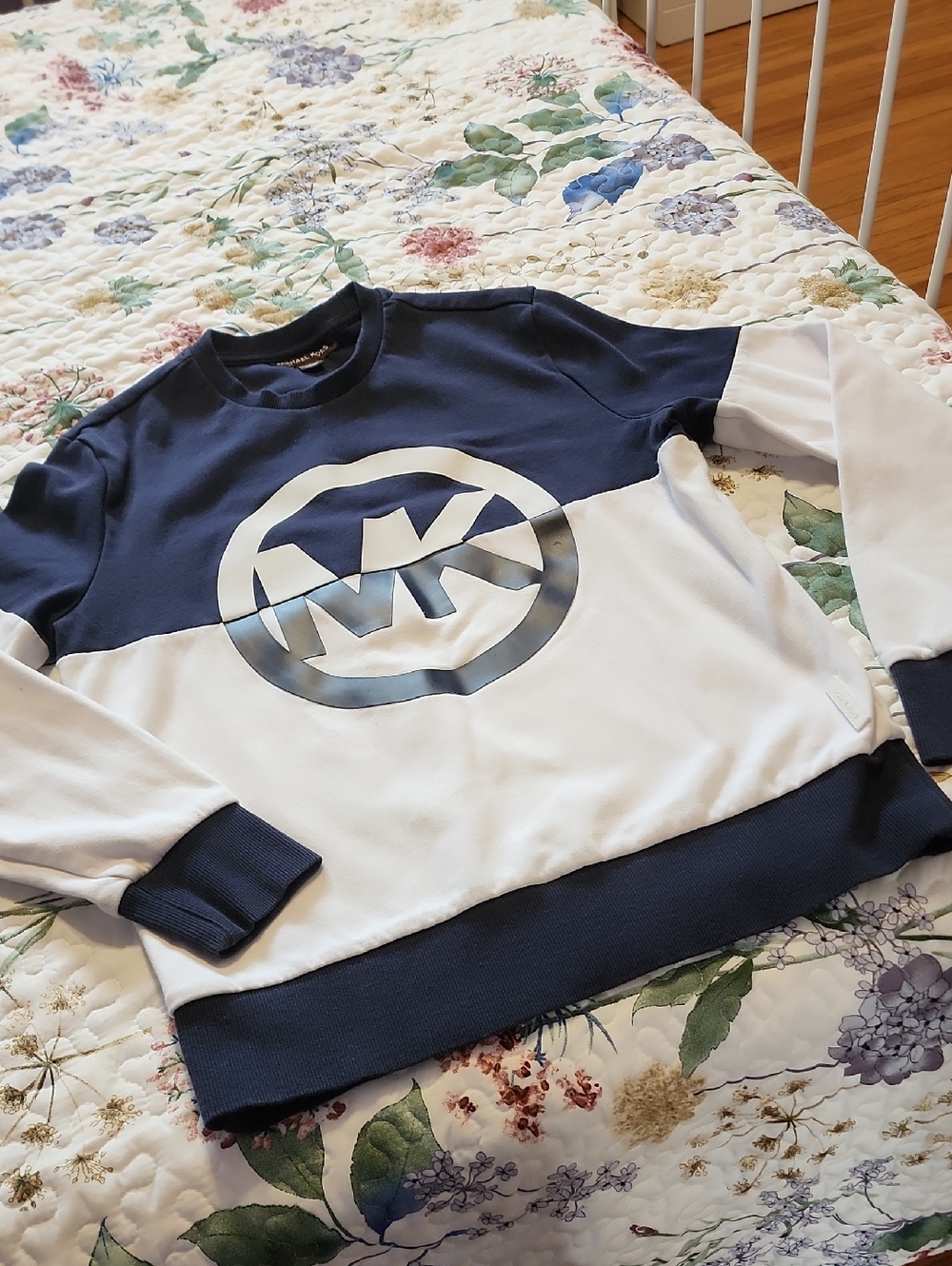 Zara Navy and White Logo Colorblock Sweatshirt